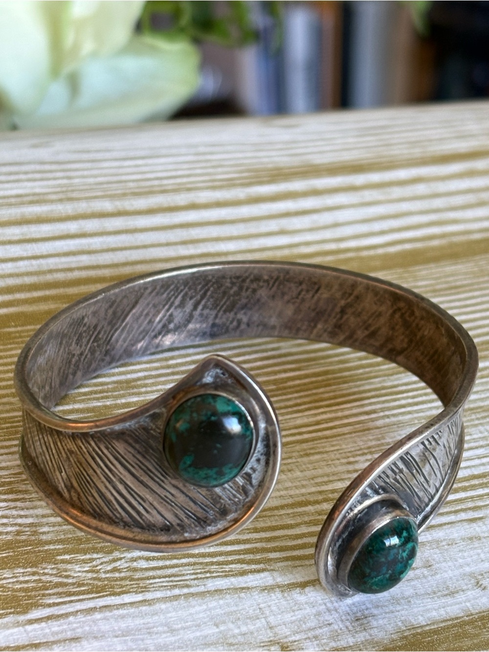 Vintage Sterling Cuff with CHRYSOCOLLA Stone